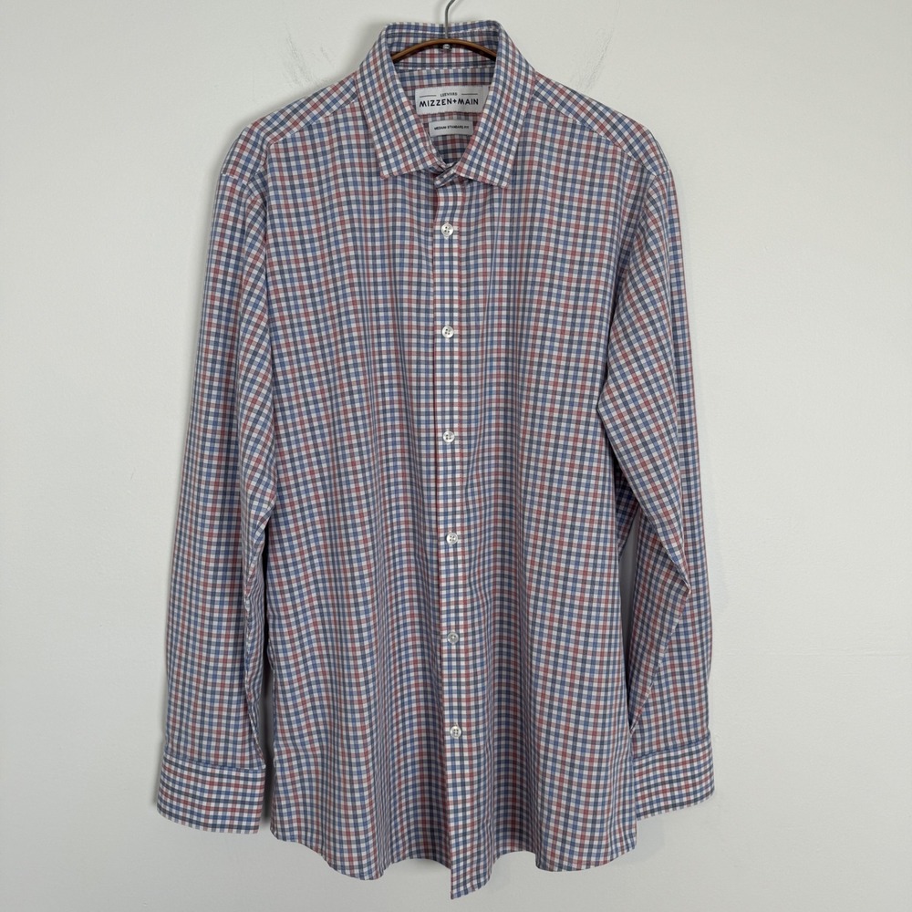 Mizzen+Main Leeward Mens Medium Standard Fit Plaid‎ Performance Shirt